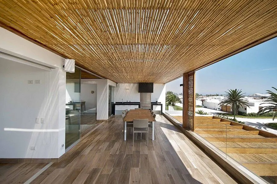 contemporary home with bamboo ceiling