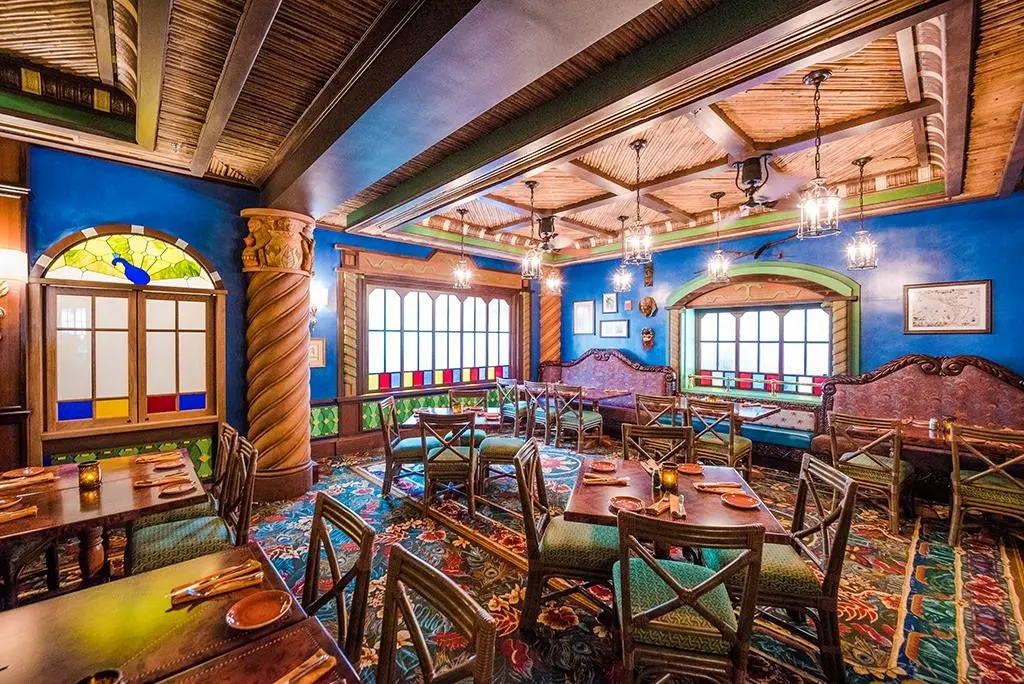restaurant with bamboo ceiling