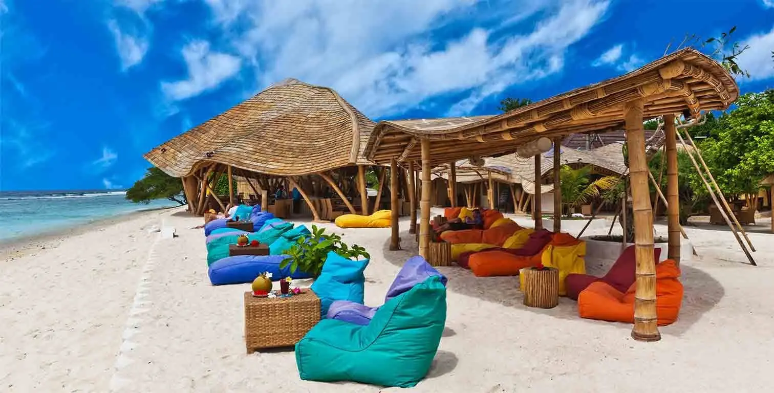 Bamboo poles natural structure on beach