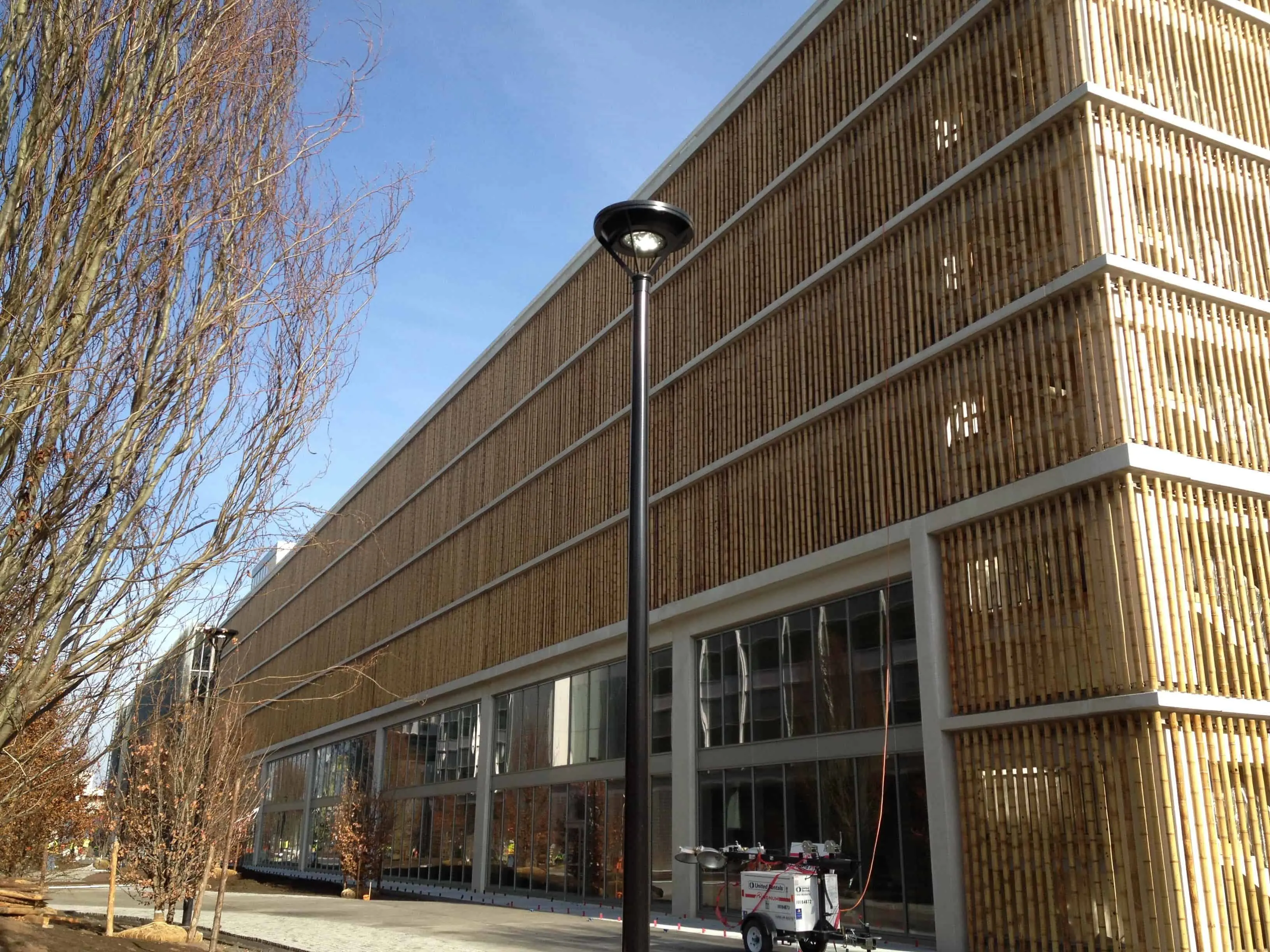 guadua bamboo poles decorating tilt up building