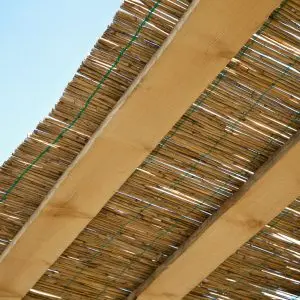 Close up of traditional reed and wooden roof